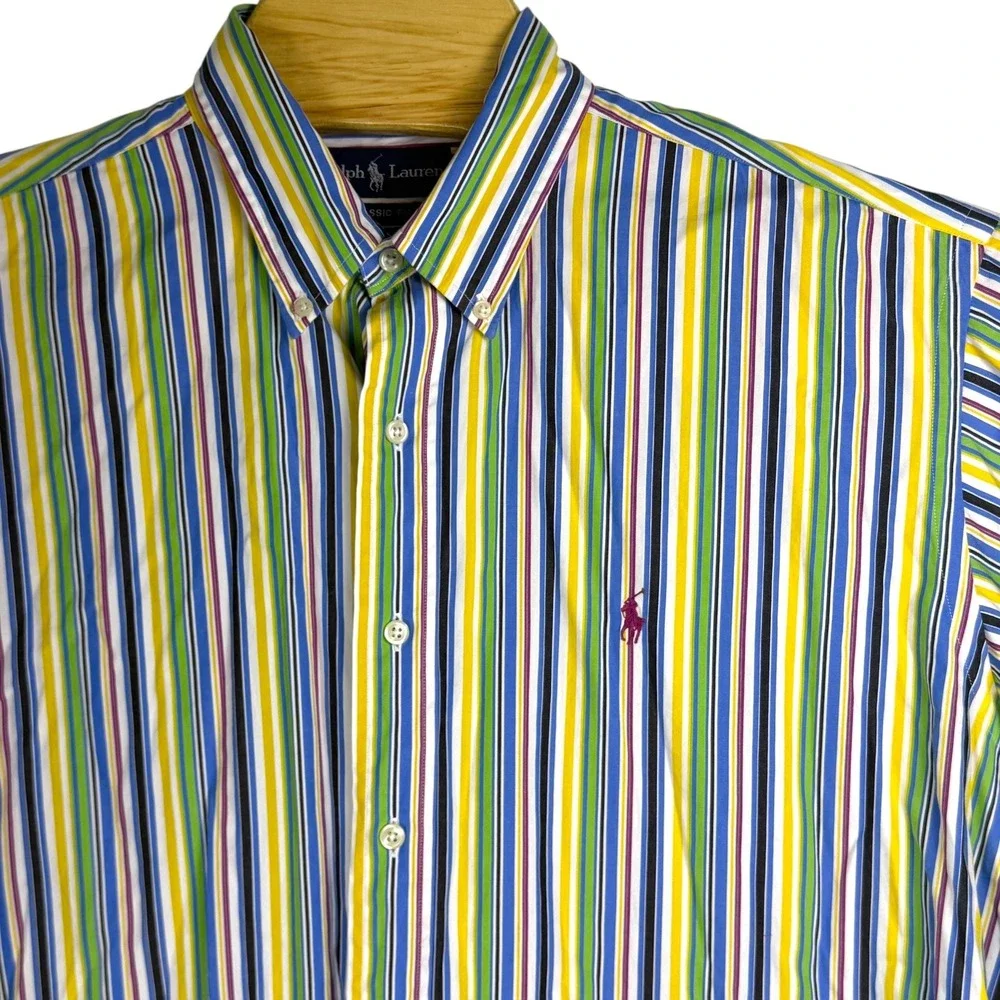 Vintage Polo‎ Ralph Lauren Shirt Mens XL Multicolor Striped Classic Fit Cotton